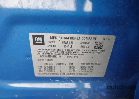 2016 Chevrolet Trax Ltz from USA, damaged, VIN KL7CJMSB0GB682129